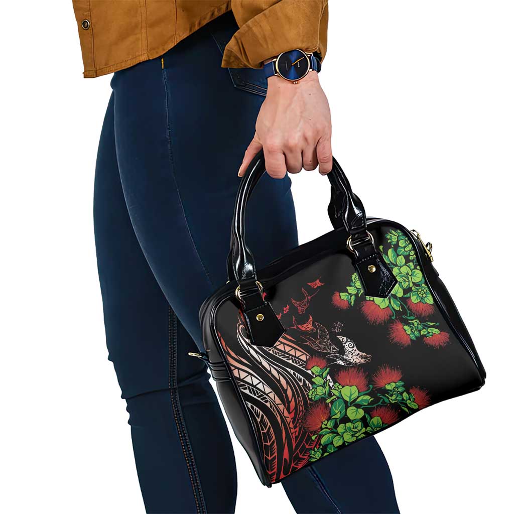 Aloha Hawaii Manta Rays Shoulder Handbag Red Ohia Lehua
