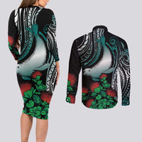 Aloha Hawaii Monk Seal Couples Matching Long Sleeve Bodycon Dress and Long Sleeve Button Shirt Mix Ohia Lehua LT7 - Polynesian Pride