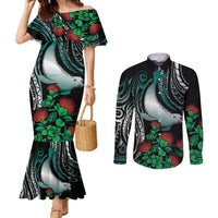Aloha Hawaii Monk Seal Couples Matching Mermaid Dress and Long Sleeve Button Shirt Mix Ohia Lehua LT7 Teal - Polynesian Pride