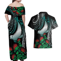 Aloha Hawaii Monk Seal Couples Matching Off Shoulder Maxi Dress and Hawaiian Shirt Mix Ohia Lehua LT7 - Polynesian Pride