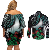 Aloha Hawaii Monk Seal Couples Matching Off Shoulder Short Dress and Long Sleeve Button Shirt Mix Ohia Lehua LT7 - Polynesian Pride