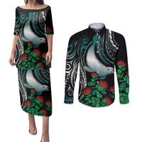 Aloha Hawaii Monk Seal Couples Matching Puletasi and Long Sleeve Button Shirt Mix Ohia Lehua