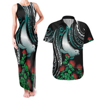 Aloha Hawaii Monk Seal Couples Matching Tank Maxi Dress and Hawaiian Shirt Mix Ohia Lehua LT7 Teal - Polynesian Pride