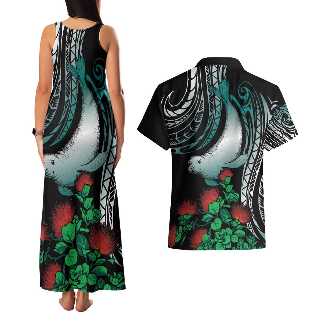 Aloha Hawaii Monk Seal Couples Matching Tank Maxi Dress and Hawaiian Shirt Mix Ohia Lehua LT7 - Polynesian Pride