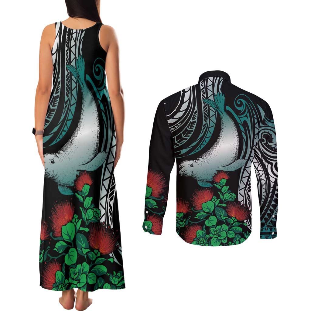Aloha Hawaii Monk Seal Couples Matching Tank Maxi Dress and Long Sleeve Button Shirt Mix Ohia Lehua LT7 - Polynesian Pride
