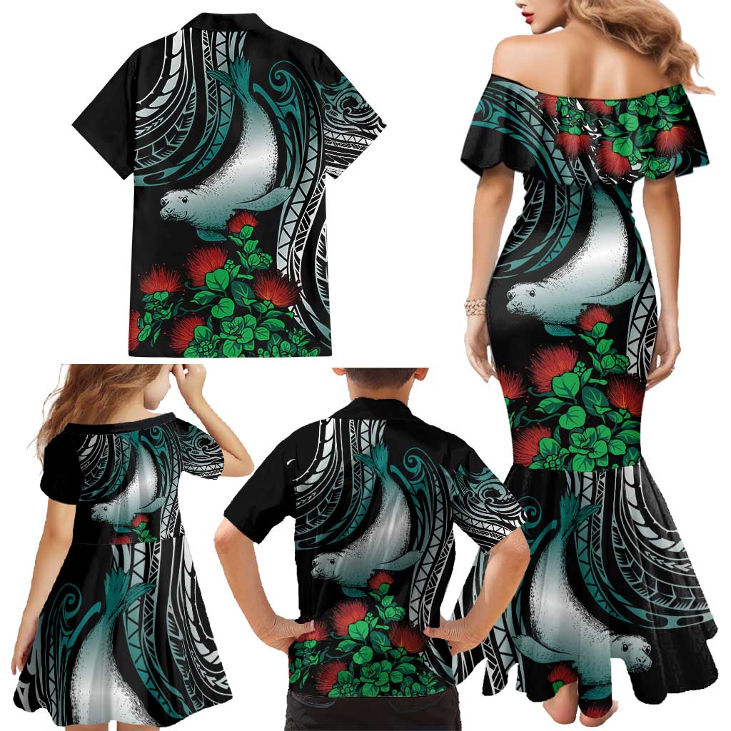 Aloha Hawaii Monk Seal Family Matching Mermaid Dress and Hawaiian Shirt Mix Ohia Lehua LT7 - Polynesian Pride