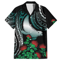 Aloha Hawaii Monk Seal Family Matching Off The Shoulder Long Sleeve Dress and Hawaiian Shirt Mix Ohia Lehua LT7 Dad's Shirt - Short Sleeve Teal - Polynesian Pride