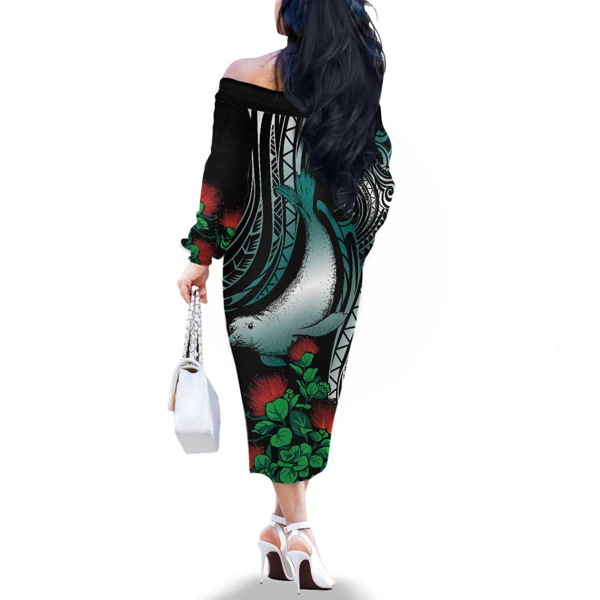 Aloha Hawaii Monk Seal Family Matching Off The Shoulder Long Sleeve Dress and Hawaiian Shirt Mix Ohia Lehua LT7 - Polynesian Pride
