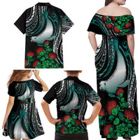 Aloha Hawaii Monk Seal Family Matching Off Shoulder Maxi Dress and Hawaiian Shirt Mix Ohia Lehua LT7 - Polynesian Pride