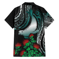 Aloha Hawaii Monk Seal Family Matching Off Shoulder Maxi Dress and Hawaiian Shirt Mix Ohia Lehua LT7 - Polynesian Pride