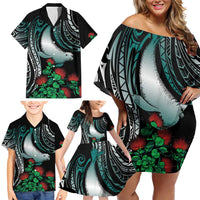 Aloha Hawaii Monk Seal Family Matching Off Shoulder Short Dress and Hawaiian Shirt Mix Ohia Lehua LT7 - Polynesian Pride