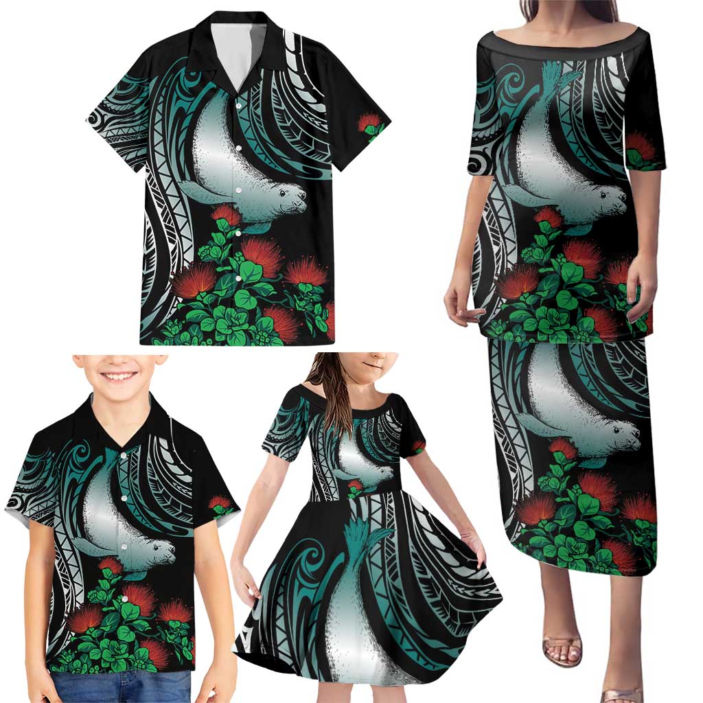 Aloha Hawaii Monk Seal Family Matching Puletasi and Hawaiian Shirt Mix Ohia Lehua LT7 - Polynesian Pride