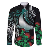 Aloha Hawaii Monk Seal Family Matching Puletasi and Hawaiian Shirt Mix Ohia Lehua LT7 Dad's Shirt - Long Sleeve Teal - Polynesian Pride