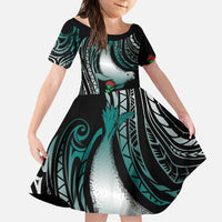 Aloha Hawaii Monk Seal Family Matching Summer Maxi Dress and Hawaiian Shirt Mix Ohia Lehua LT7 Daughter's Dress Teal - Polynesian Pride
