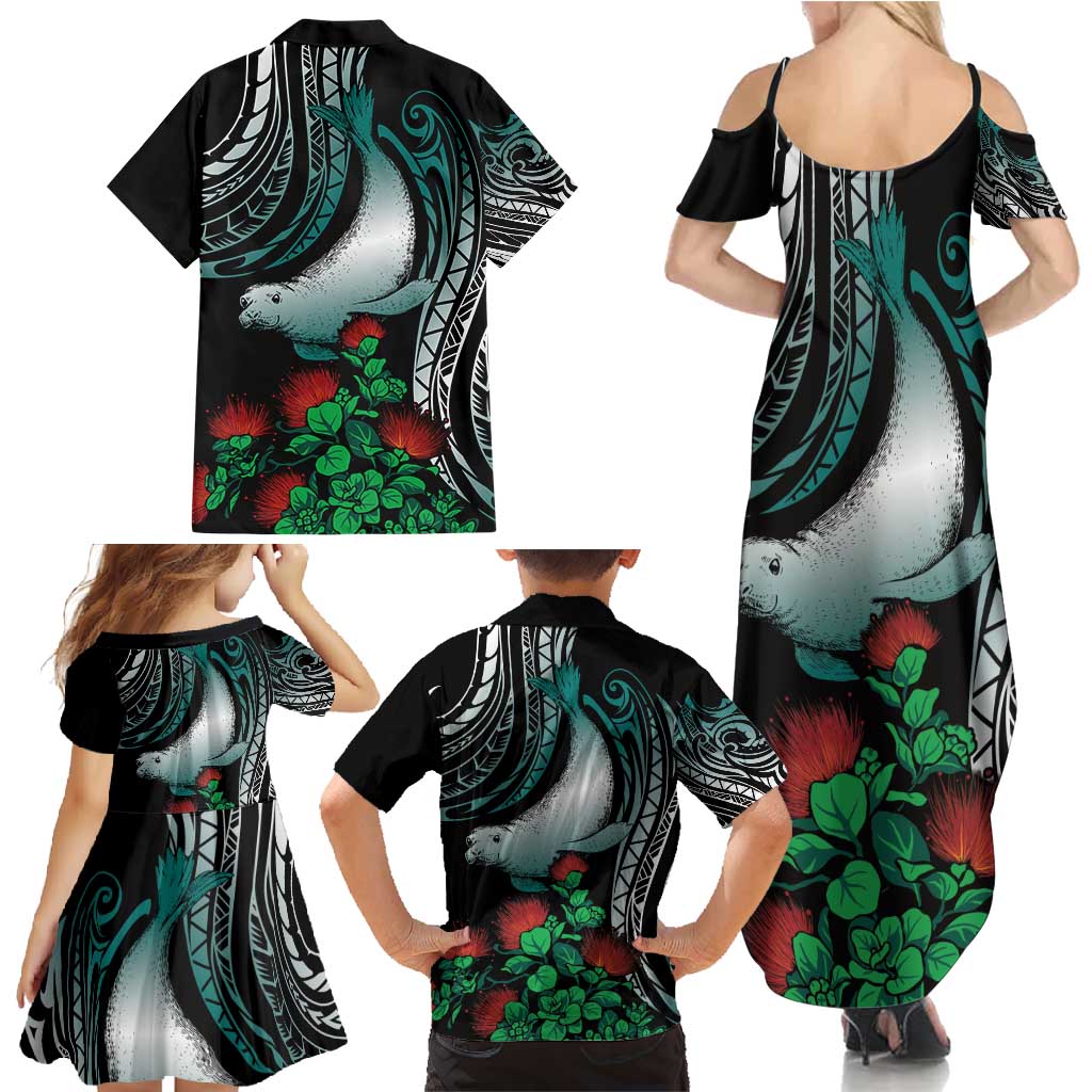 Aloha Hawaii Monk Seal Family Matching Summer Maxi Dress and Hawaiian Shirt Mix Ohia Lehua LT7 - Polynesian Pride
