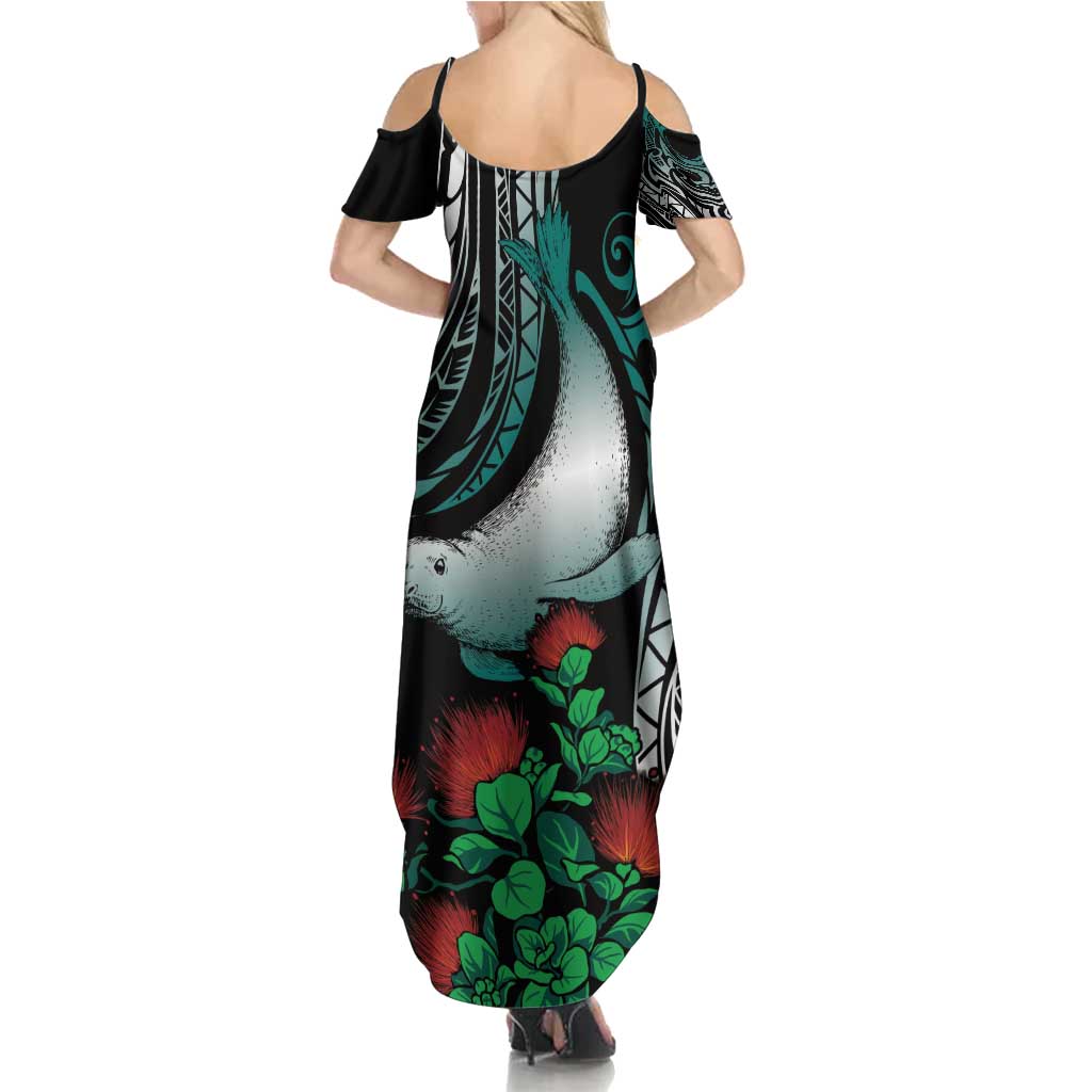 Aloha Hawaii Monk Seal Family Matching Summer Maxi Dress and Hawaiian Shirt Mix Ohia Lehua LT7 - Polynesian Pride