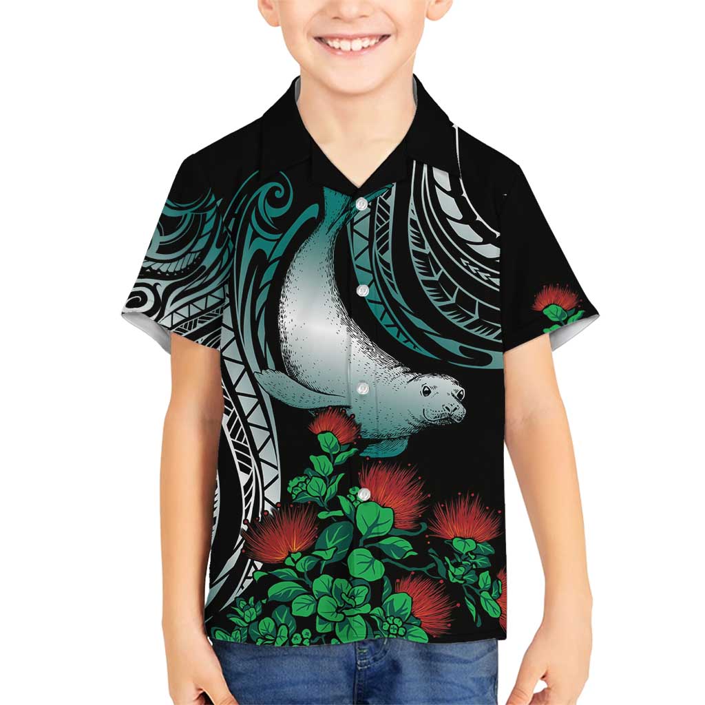 Aloha Hawaii Monk Seal Family Matching Summer Maxi Dress and Hawaiian Shirt Mix Ohia Lehua LT7 Son's Shirt Teal - Polynesian Pride