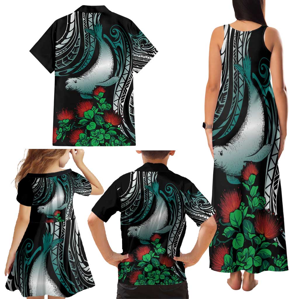 Aloha Hawaii Monk Seal Family Matching Tank Maxi Dress and Hawaiian Shirt Mix Ohia Lehua LT7 - Polynesian Pride