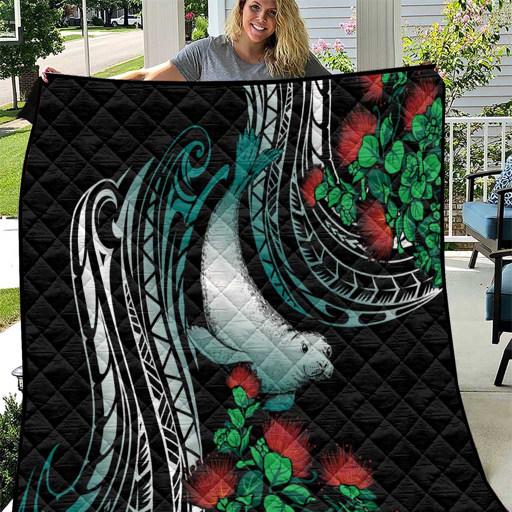 Aloha Hawaii Monk Seal Quilt Mix Ohia Lehua LT7 Teal - Polynesian Pride