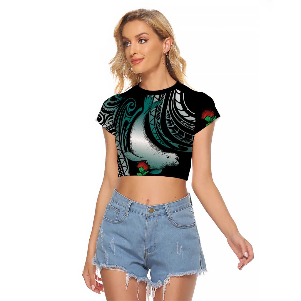 Aloha Hawaii Monk Seal Raglan Cropped T Shirt Mix Ohia Lehua