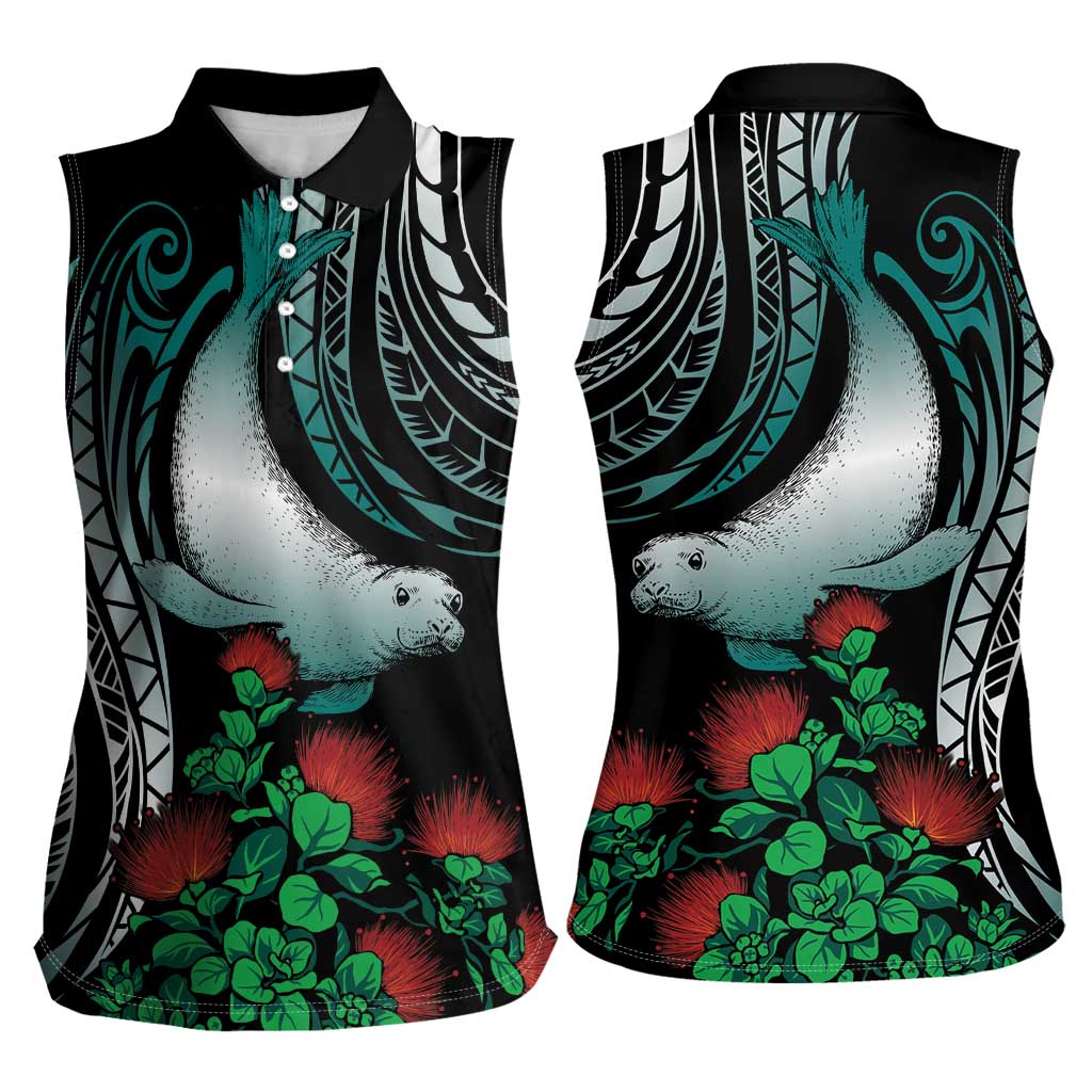 Aloha Hawaii Monk Seal Women Sleeveless Polo Shirt Mix Ohia Lehua LT7 - Polynesian Pride