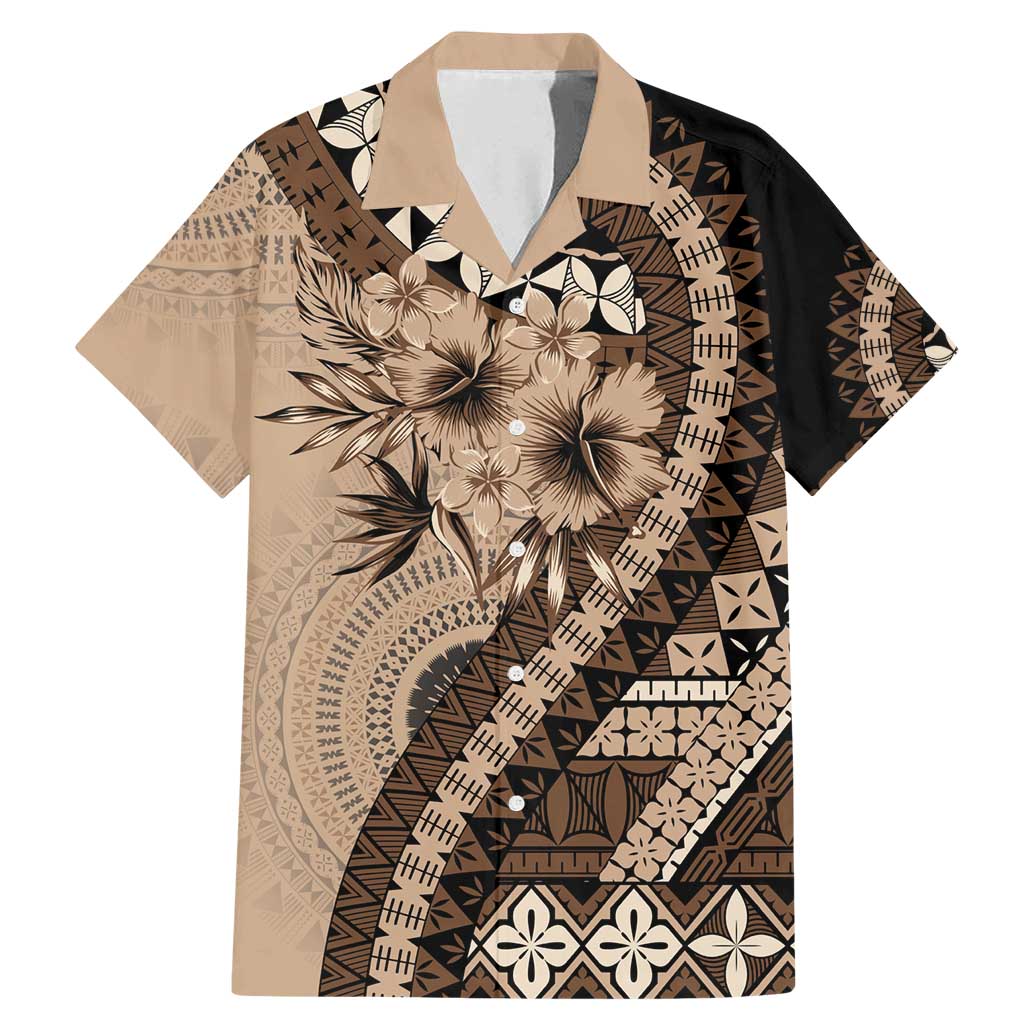 Bula Fiji Family Matching Mermaid Dress and Hawaiian Shirt Mocha Brown Kaivity Masi Tapa LT7 Dad's Shirt - Short Sleeve Brown - Polynesian Pride