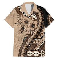 Bula Fiji Family Matching Mermaid Dress and Hawaiian Shirt Mocha Brown Kaivity Masi Tapa LT7 Dad's Shirt - Short Sleeve Brown - Polynesian Pride