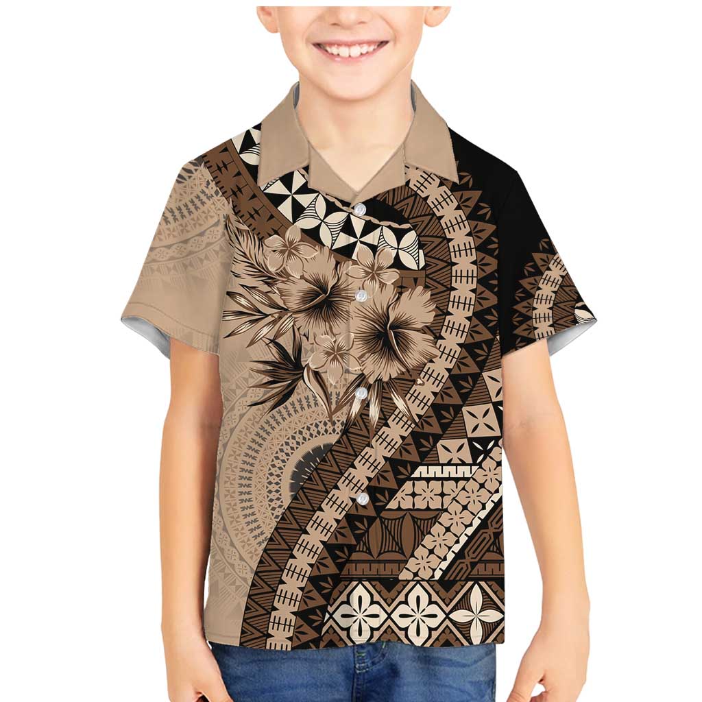 Bula Fiji Family Matching Mermaid Dress and Hawaiian Shirt Mocha Brown Kaivity Masi Tapa LT7 Son's Shirt Brown - Polynesian Pride