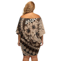 Bula Fiji Family Matching Off Shoulder Short Dress and Hawaiian Shirt Mocha Brown Kaivity Masi Tapa LT7 - Polynesian Pride