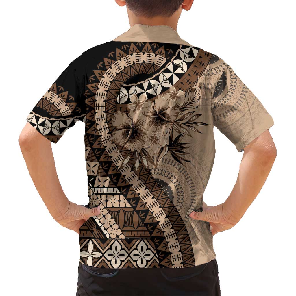 Bula Fiji Family Matching Puletasi and Hawaiian Shirt Mocha Brown Kaivity Masi Tapa LT7 - Polynesian Pride
