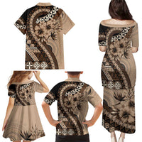 Bula Fiji Family Matching Puletasi and Hawaiian Shirt Mocha Brown Kaivity Masi Tapa LT7 - Polynesian Pride