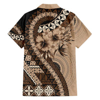 Bula Fiji Family Matching Puletasi and Hawaiian Shirt Mocha Brown Kaivity Masi Tapa LT7 - Polynesian Pride