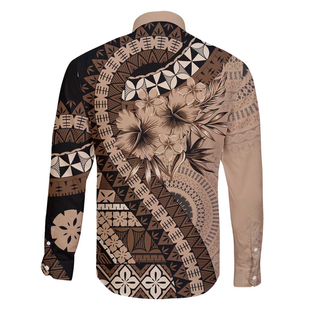 Bula Fiji Family Matching Puletasi and Hawaiian Shirt Mocha Brown Kaivity Masi Tapa LT7 - Polynesian Pride