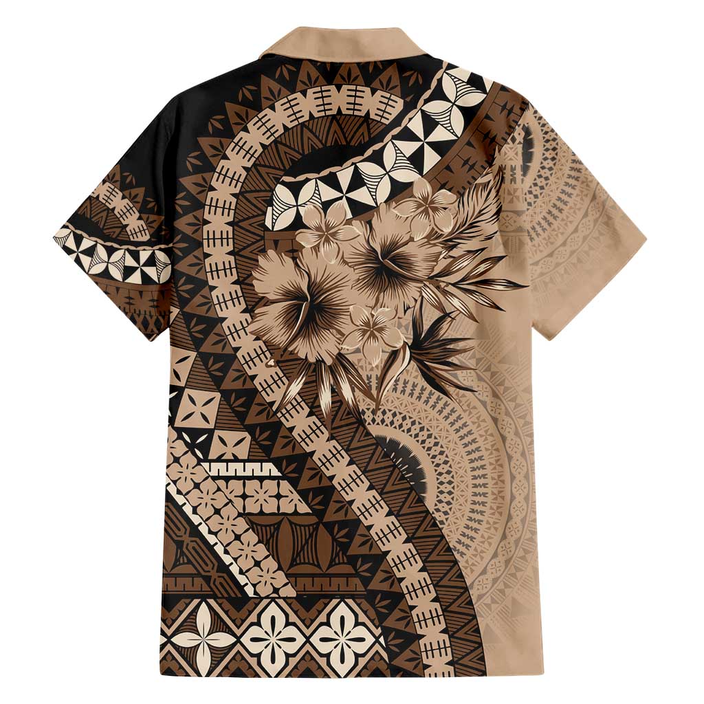 Bula Fiji Family Matching Short Sleeve Bodycon Dress and Hawaiian Shirt Mocha Brown Kaivity Masi Tapa LT7 - Polynesian Pride
