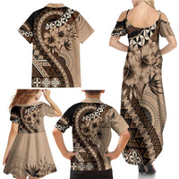 Bula Fiji Family Matching Summer Maxi Dress and Hawaiian Shirt Mocha Brown Kaivity Masi Tapa LT7 - Polynesian Pride