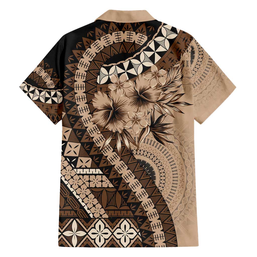 Bula Fiji Family Matching Summer Maxi Dress and Hawaiian Shirt Mocha Brown Kaivity Masi Tapa LT7 - Polynesian Pride