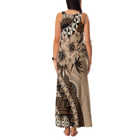 Bula Fiji Family Matching Tank Maxi Dress and Hawaiian Shirt Mocha Brown Kaivity Masi Tapa LT7 - Polynesian Pride