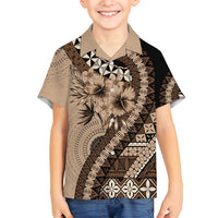 Bula Fiji Family Matching Tank Maxi Dress and Hawaiian Shirt Mocha Brown Kaivity Masi Tapa LT7 Son's Shirt Brown - Polynesian Pride