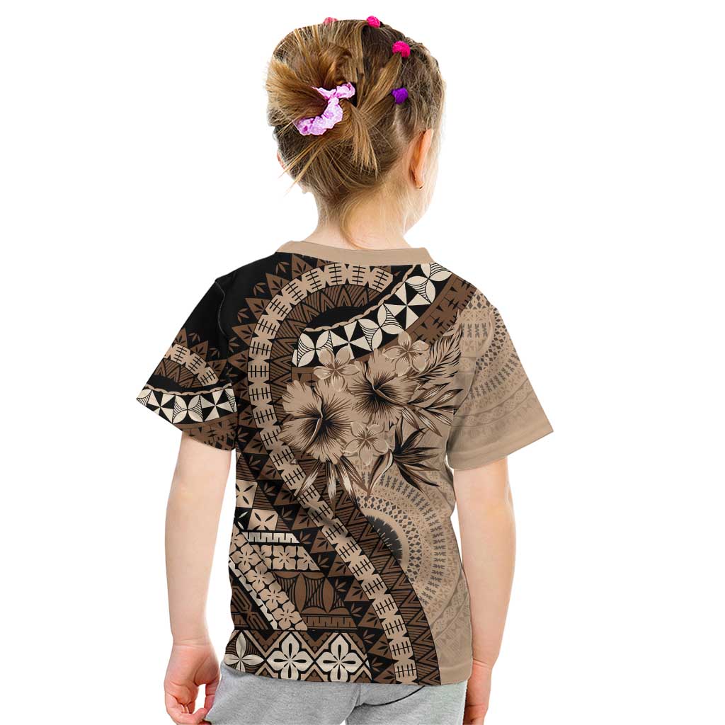 Bula Fiji Kid T Shirt Mocha Brown Kaivity Masi Tapa LT7 - Polynesian Pride