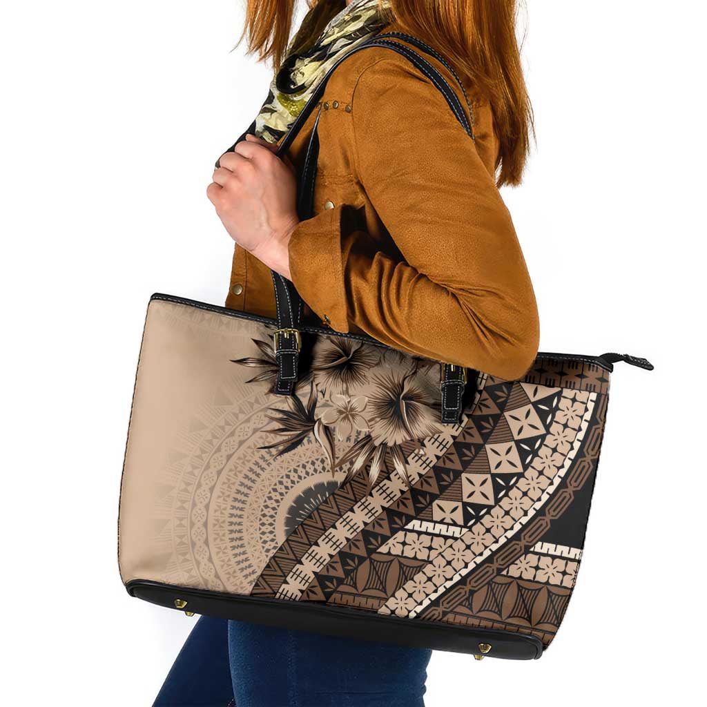 Bula Fiji Leather Tote Bag Mocha Brown Kaivity Masi Tapa