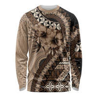 Bula Fiji Long Sleeve Shirt Mocha Brown Kaivity Masi Tapa LT7 Unisex Brown - Polynesian Pride
