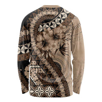 Bula Fiji Long Sleeve Shirt Mocha Brown Kaivity Masi Tapa LT7 - Polynesian Pride