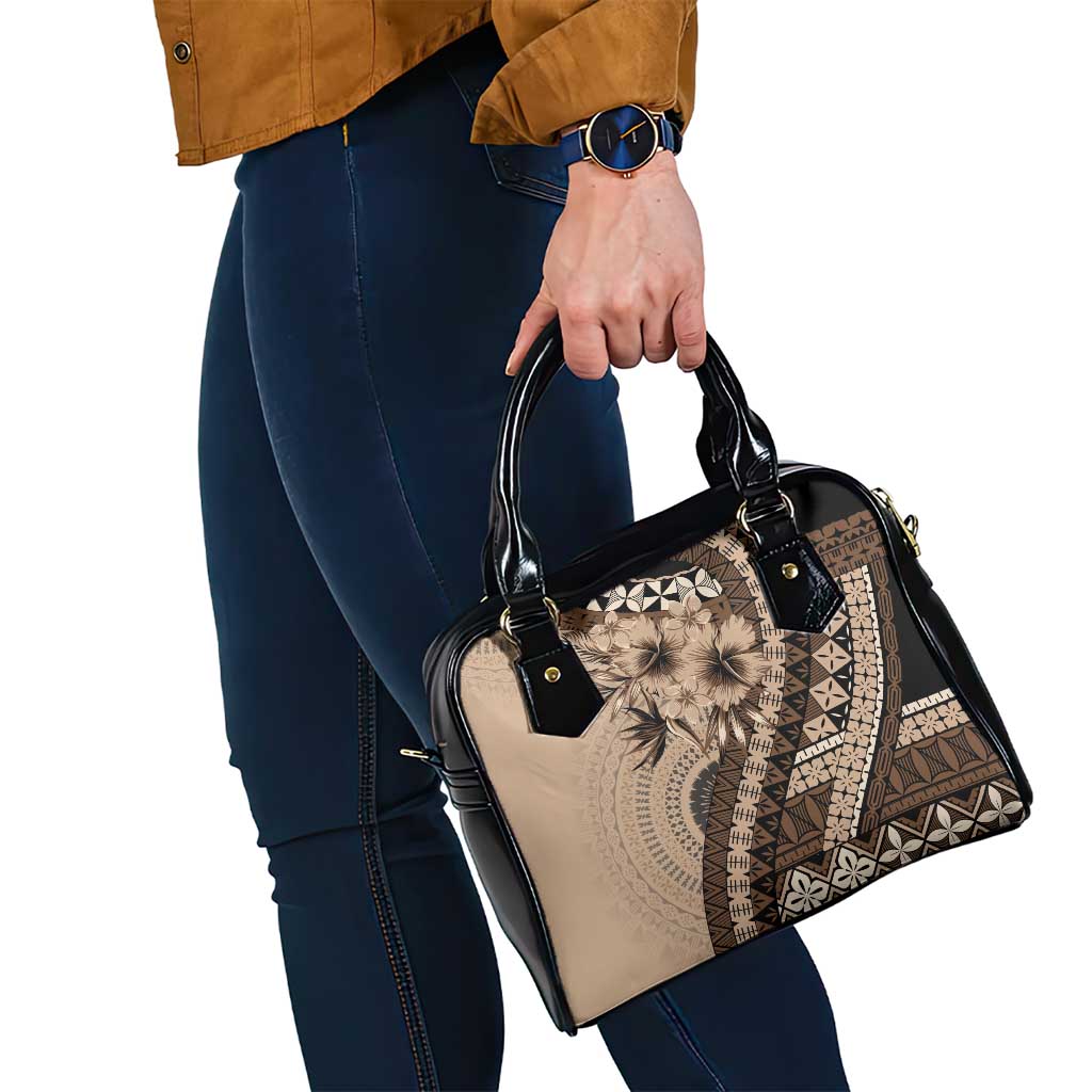 Bula Fiji Shoulder Handbag Mocha Brown Kaivity Masi Tapa LT7 - Polynesian Pride