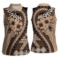 Bula Fiji Women Sleeveless Polo Shirt Mocha Brown Kaivity Masi Tapa LT7 - Polynesian Pride