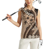 Bula Fiji Women Sleeveless Polo Shirt Mocha Brown Kaivity Masi Tapa LT7 - Polynesian Pride