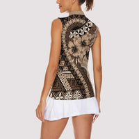Bula Fiji Women Sleeveless Polo Shirt Mocha Brown Kaivity Masi Tapa LT7 - Polynesian Pride