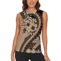 Bula Fiji Women Sleeveless Polo Shirt Mocha Brown Kaivity Masi Tapa LT7 - Polynesian Pride