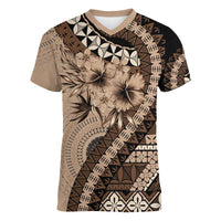 Bula Fiji Women V-Neck T-Shirt Mocha Brown Kaivity Masi Tapa LT7 Female Brown - Polynesian Pride