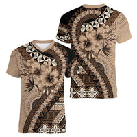 Bula Fiji Women V-Neck T-Shirt Mocha Brown Kaivity Masi Tapa LT7 - Polynesian Pride