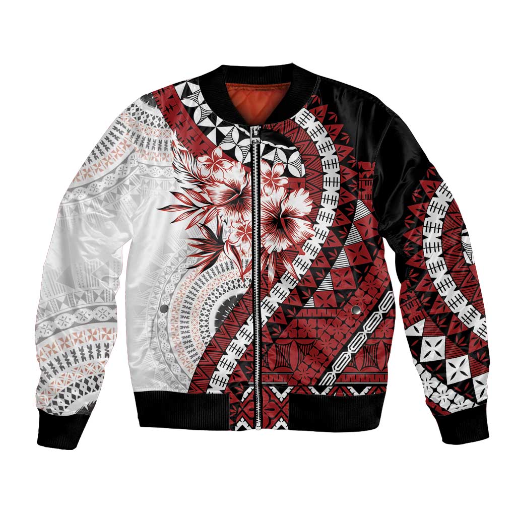 Bula Fiji Bomber Jacket White Kaivity Masi Tapa LT7 Unisex White - Polynesian Pride